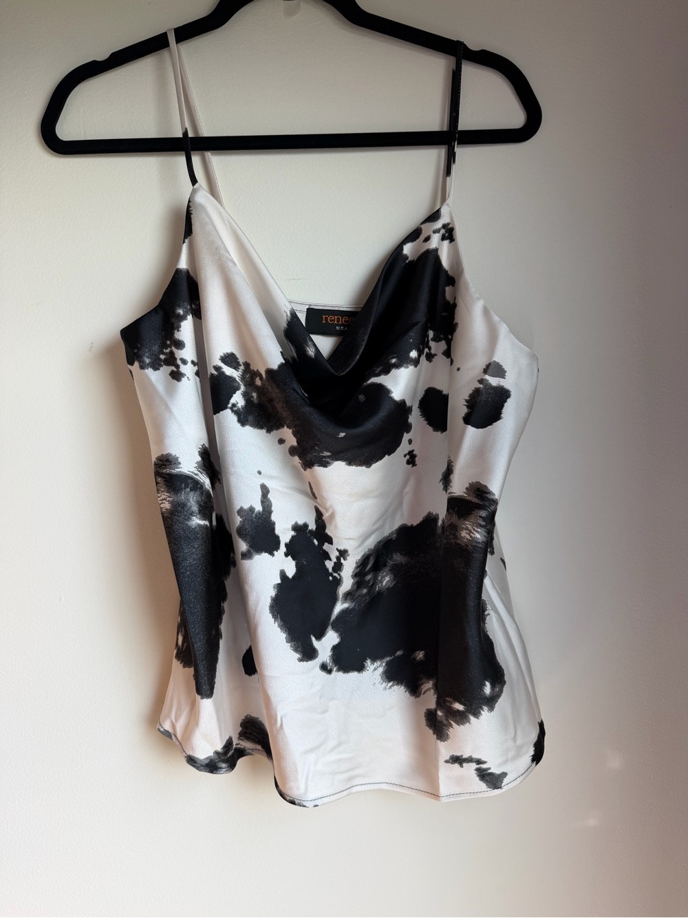 Black & White Cow Print Satin Cowl Neck Cami
